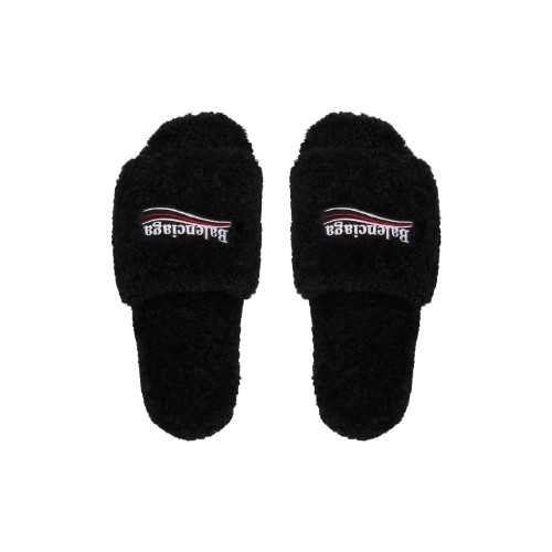 Balenciaga Men's Furry Slide Sandal in Black/white/red