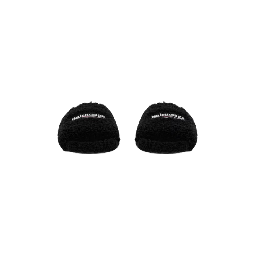 Balenciaga Men's Furry Slide Sandal in Black/white/red